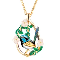 milangirl women animal necklace creative bird sparrow flower magpie epoxy pendant chain charm yellow necklace