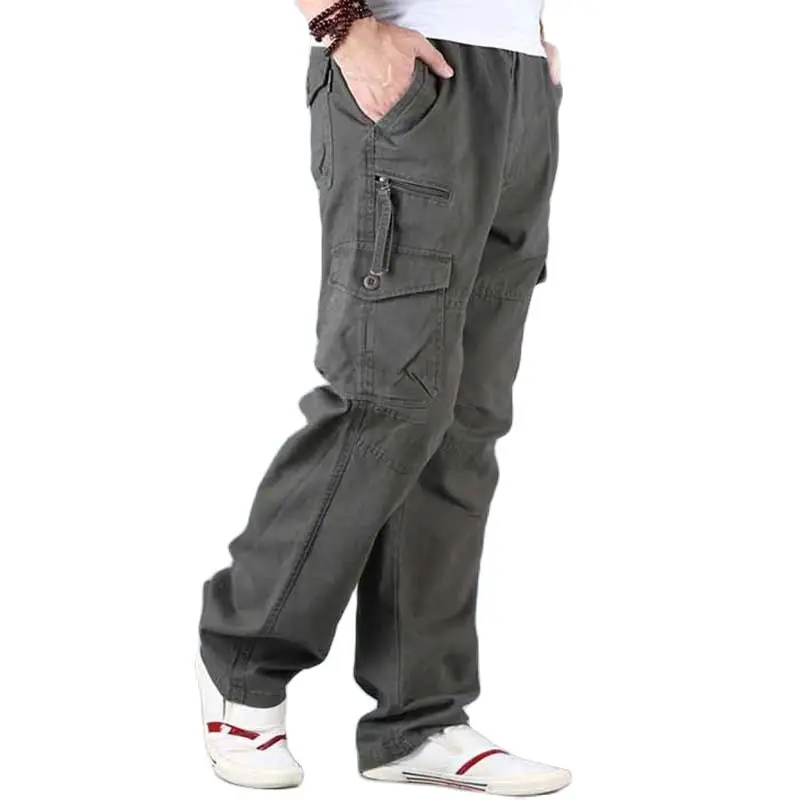 

Outdoor Cargo Pants for Men Cotton Casual Pocket Pants Straight Loose Baggy Joggers Tooling Trousers Plus Size Man Clothing