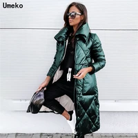 umeko 2021 winter women jacket long stand up collar cotton padded female coat high quality warm womens parka manteau femme hiver