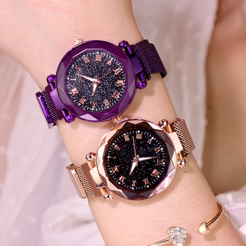 Часы наручные женские со звездным небом светящиеся люксовые Модные кварцевые с