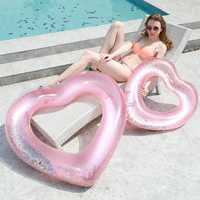 rose gold sequins heart swimming ring laps inflatable float loving heart adult child swim ring summer beach party toy piscina