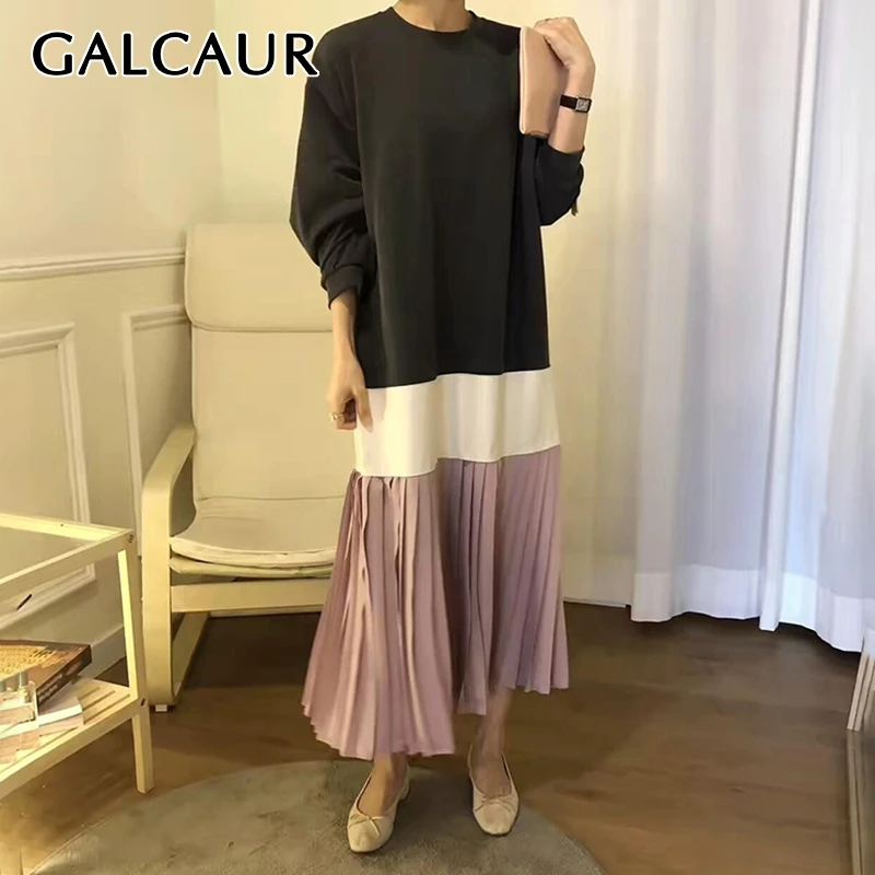 Женское Повседневное платье с круглым вырезом GALCAUR свободное корейское