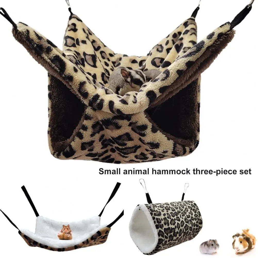 

3Pcs/Set Hamster Hammock Leopard Print Good Air Permeability Hamster Universal Hanging Hammock Tunnel Kit Pet Accessories