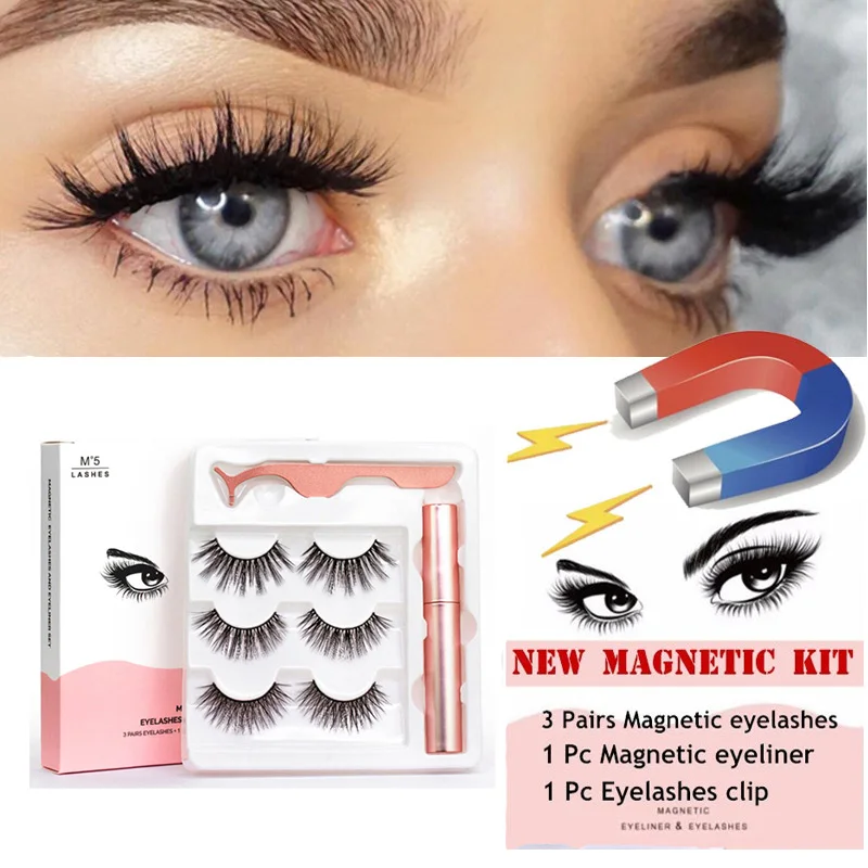 

3 Pairs Magnetic Eyelashes False Lashes & Magnetic Liquid Eyeliner & Tweezer Set Waterproof Long Lasting Eyelash Extension