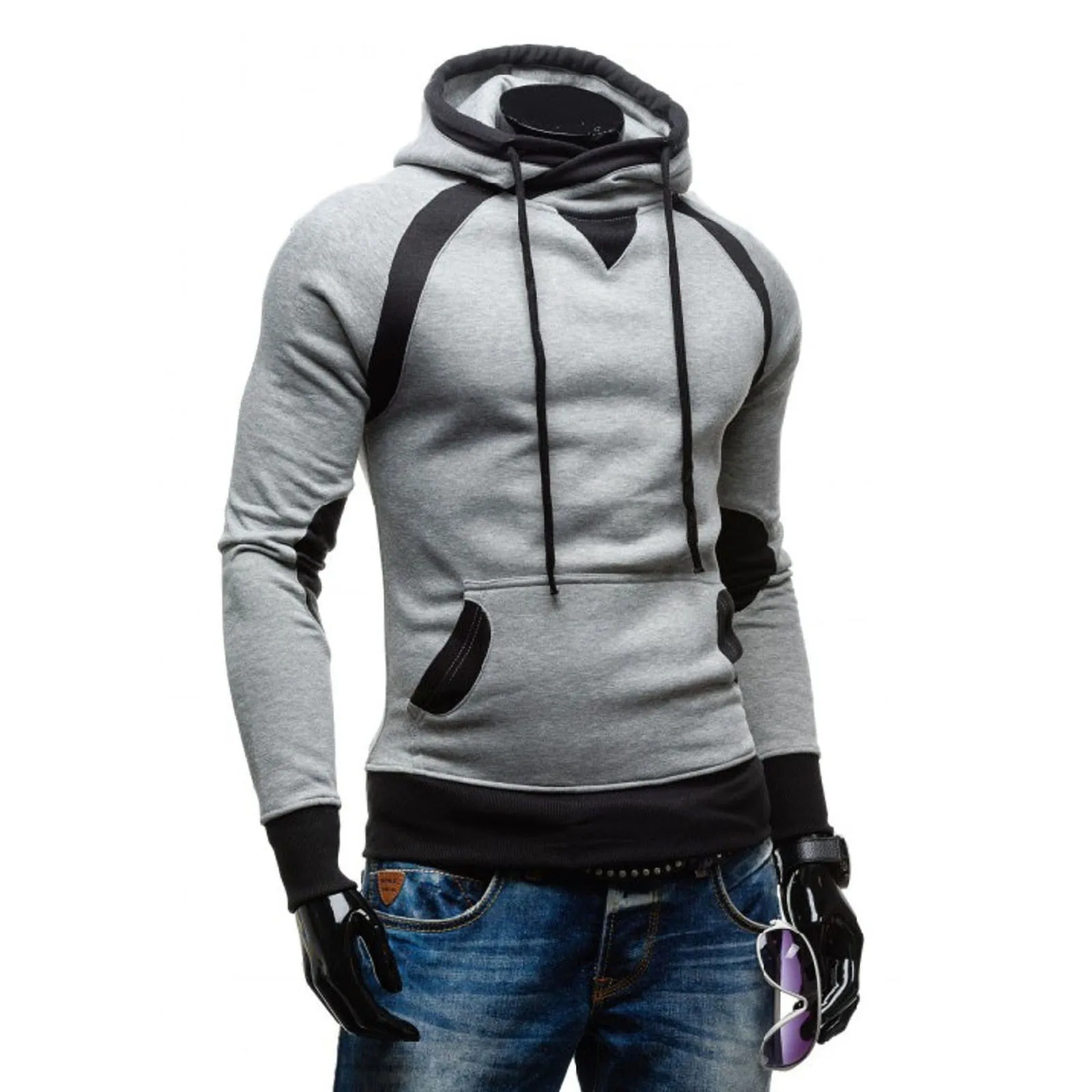 Мужская зимняя Приталенная толстовка с капюшоном свитшот теплый пуловер