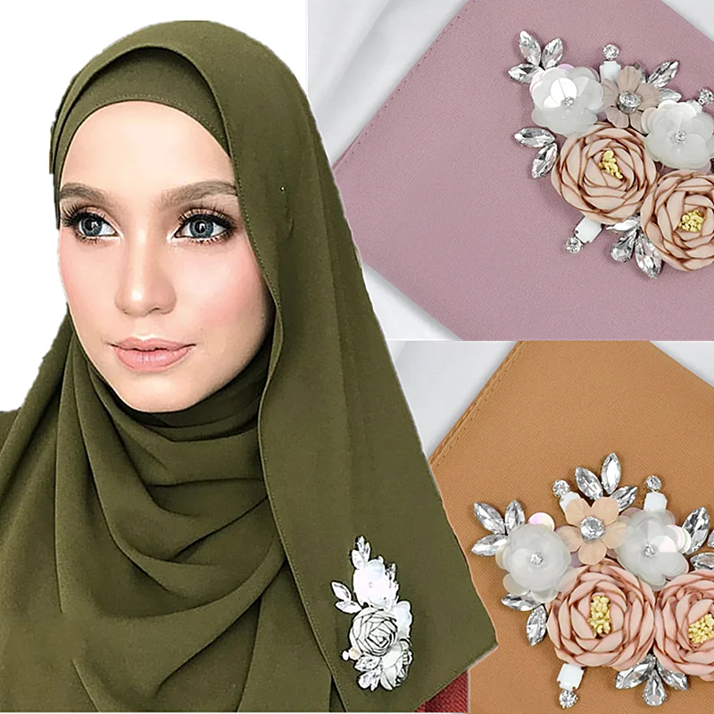 Дубай Аравийский полуостров женский хиджаб сплошной цвет шифон Вышивка