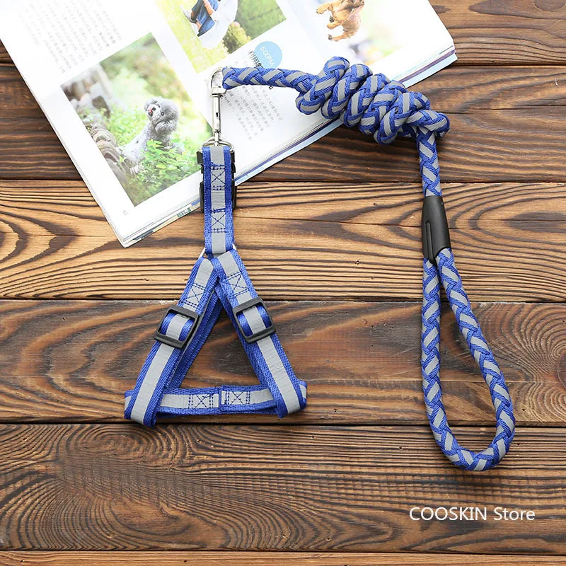 

New Pet Reflective Traction Rope Pet Supplies Braided Chest Harness Pet Puppy Traction Belt Chest Harness Traction Rope Set