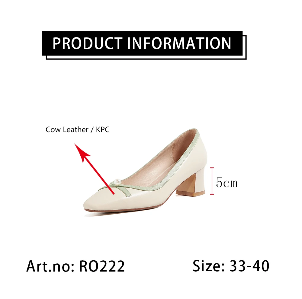 

RJN New Autumn Women's Shoes High-Quality Cow Leather Square-Toe Thick heel Women's Pumps Med Heel Shallow Shoes Handmade RO222