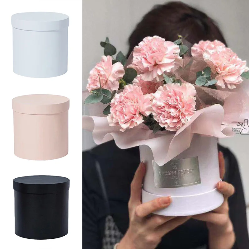 

1pc Round Floral Boxes Flower Packaging Paper Bag with Lid for Solid Color Box for Girlfriend Women Gift Storage Boxes 12x12cm