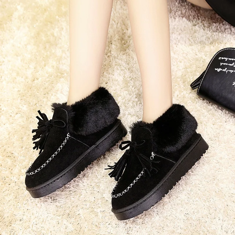 

Cotton shoes women Korean version of winter warm and cashmere Joker thick flat-bottomed boots snow boots women short tube anti-s