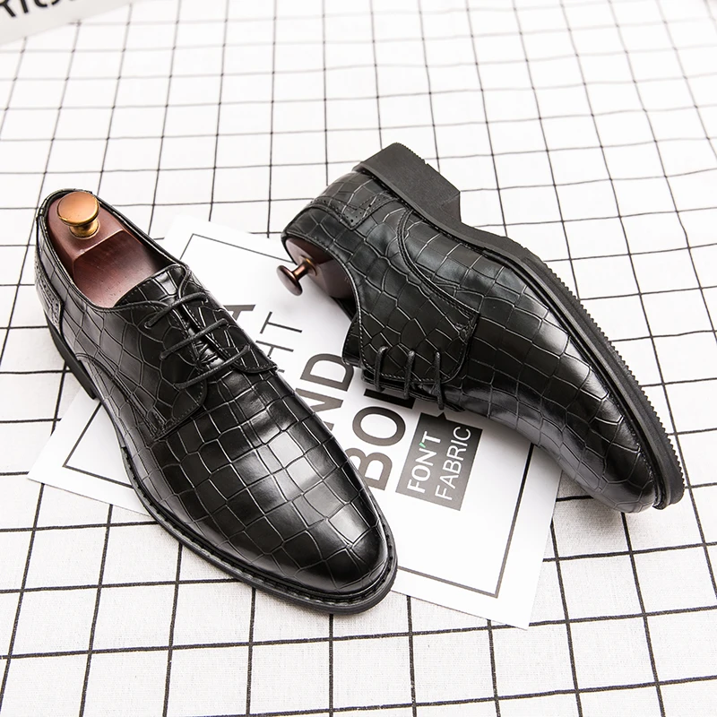 Туфли-оксфорды мужские кожаные повседневные на шнуровке крокодиловый узор Дерби