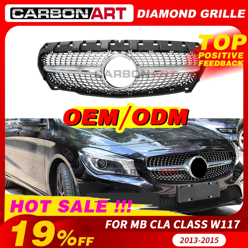 Передняя Алмазная решетка для гриля CLA Class W117 Cla180 Cla 2013 Cla260 Cla300 серебристый