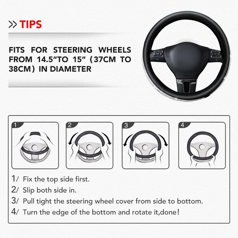 Чехол для руля автомобиля 38 см универсальный кожаный чехол со стразами