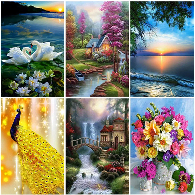 

DIY Flower 5D Diamond Painting Full Square Drill Scenic Diamont Embroidery Cross Stitch Kits Mosaic Resin Wall Art Home Decor