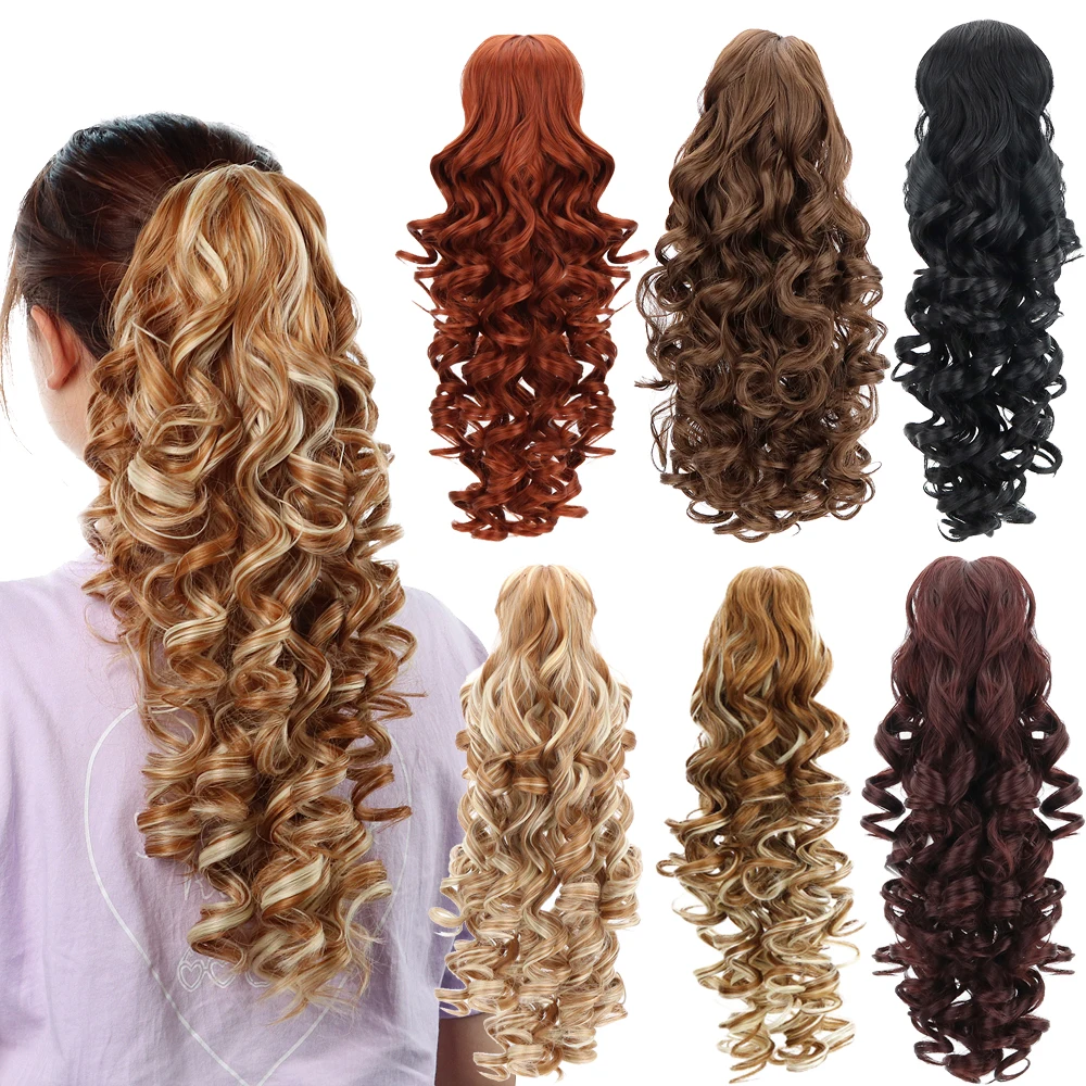 Free Beauty 18'' Women's Pony Tail Hair Piece Synthetic Claw Clip Wavy Long Curled in Hair Extensions Wig for Women Girls Lady