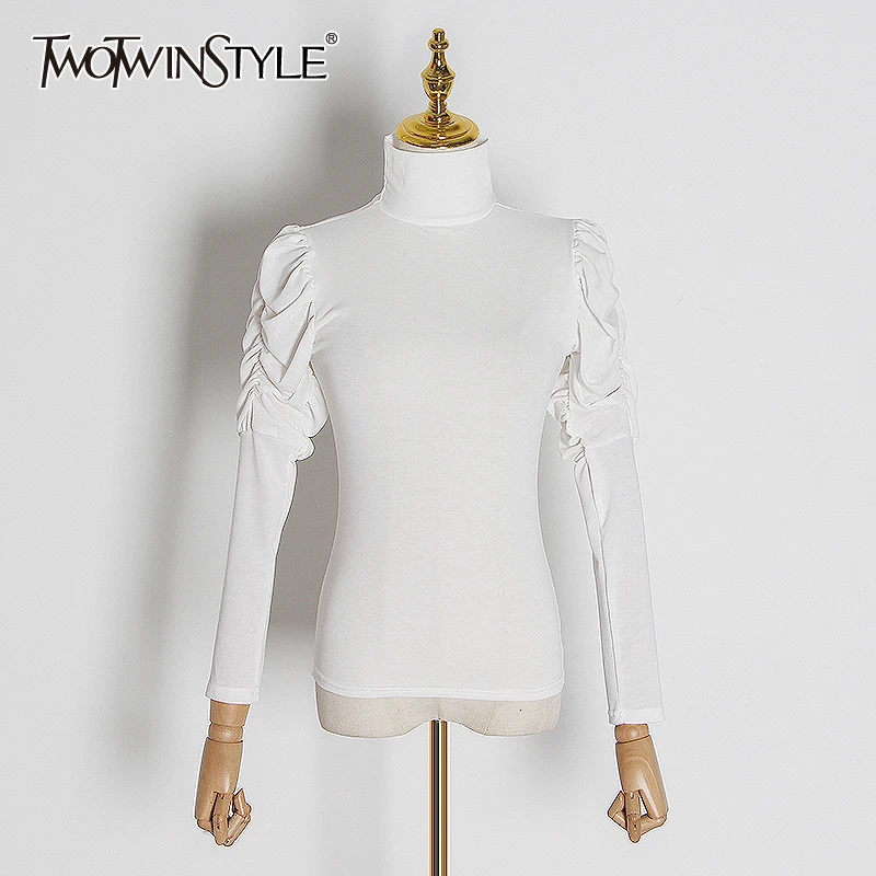 TWOTWINSTYLE в минималистском стиле с рюшами футболка для женщин высоким плотно