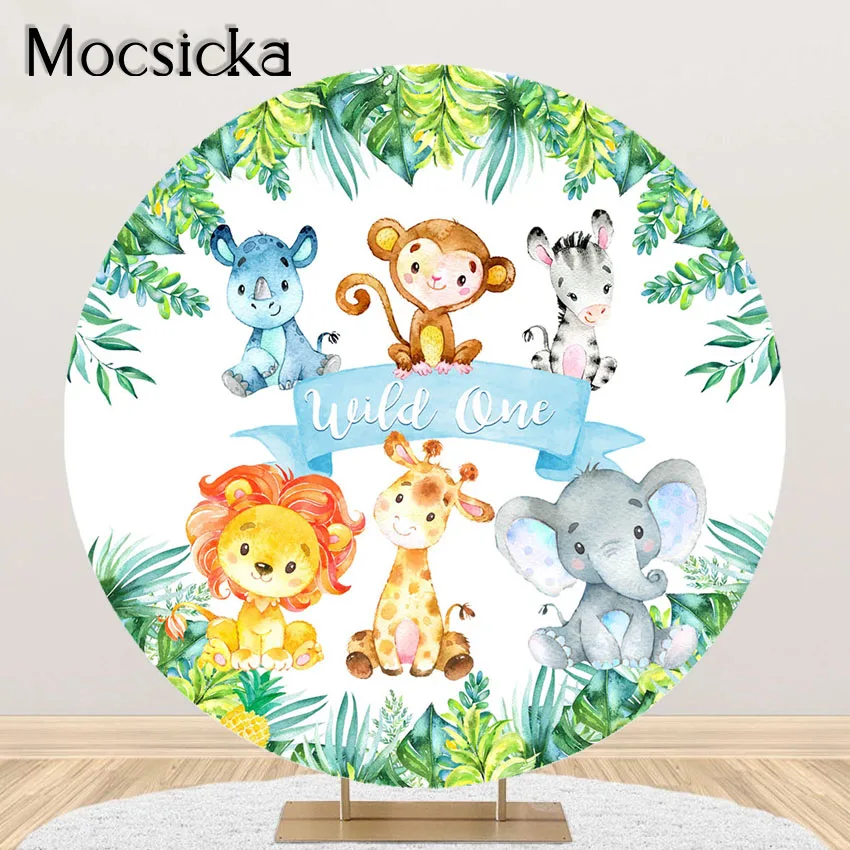 

Mocsicka Wild One Party Decorations Backdrop Jungle Wild 1st Birthday Party Round Circle Cover Tropical Animals Photo Background