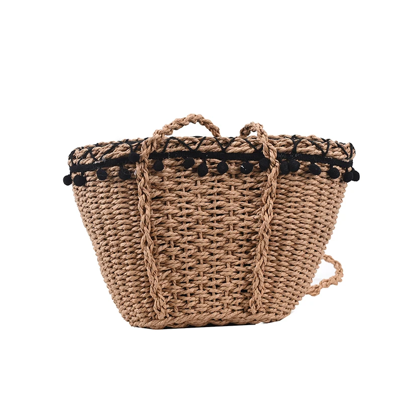 

Straw Bucket Bag Women 2021 Hand-Woven Handbags Designer Rattan Casual Beach Shoulder Bag Large Capacity Ladies Crossbody Bags
