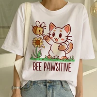 bee pawsitne cute meow cat graphic print tshirt fashion short sleeve funny cartoon top tee