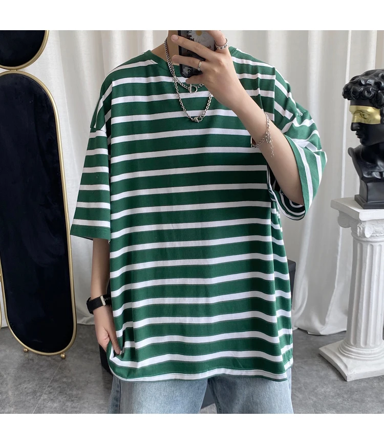 

MOGU 2020 New Men's tshirt Summer Harajuku Cool Man Short Sleeve t shirt Striped Printed Streetwear Regular 2XL T-shirt