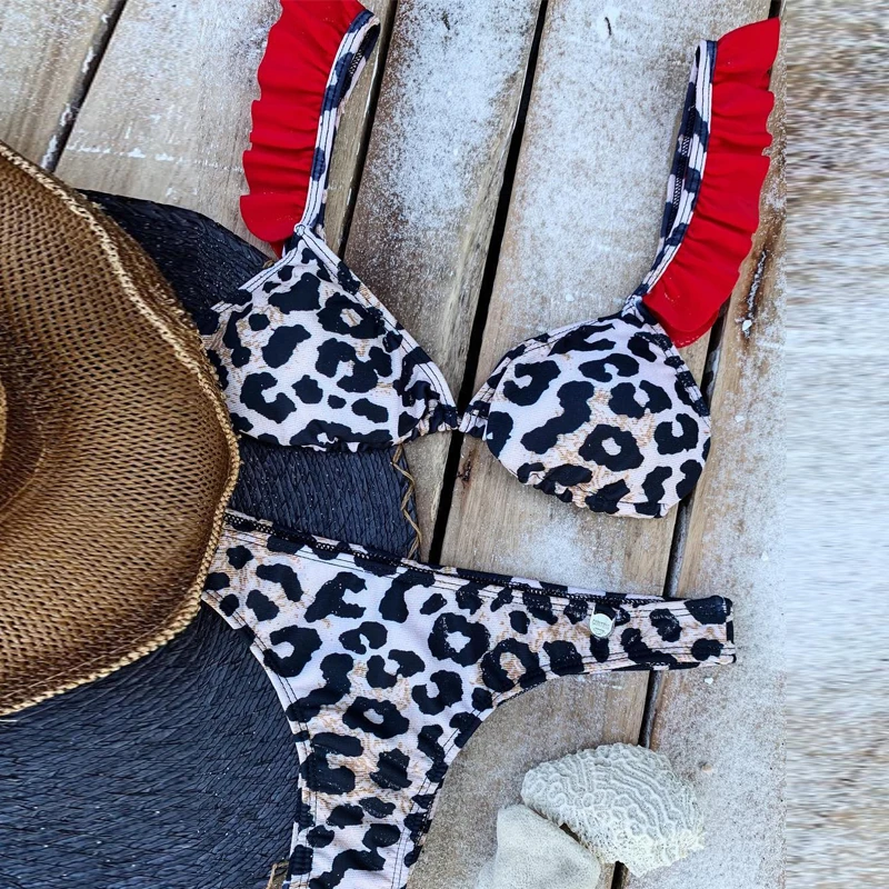 Бикини с высокой талией 2020 пикантные красные леопардовые стринги Бразильское
