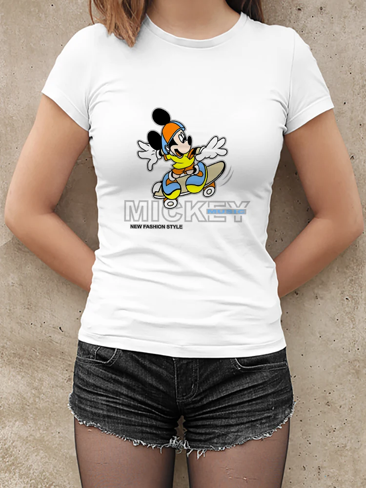 

Disney Mickey Mouse Donald Duck Fishing Printed T Shirts White Short Sleeve Germany Ropa Funny Oversize Summer Vetement Femme