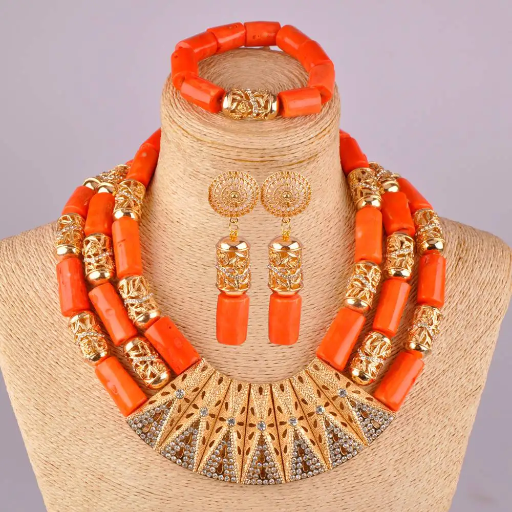Великолепное ожерелье из оранжевых нигерийских коралловых бусин набор
