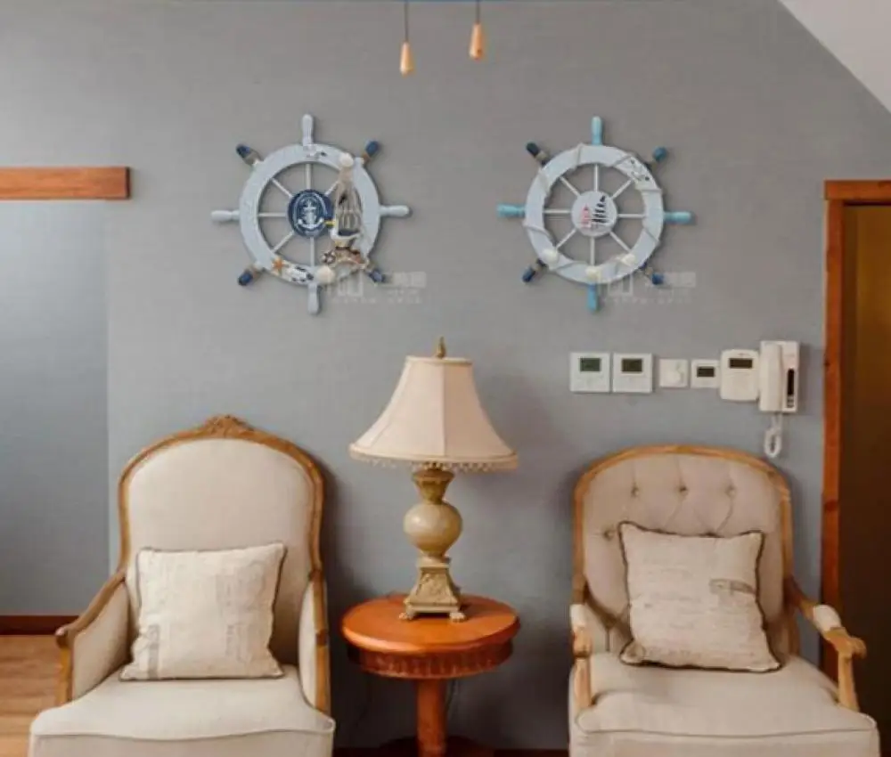 

Nautical Beach Wooden Boat Ship Steering Wheel Fishing Net Shell Home Wall Decor (Seabird)