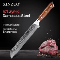 xinzuo damascus steel bread knife stainless steel knives professional 8 inch bread cheese cake cutter tool ironwood handle