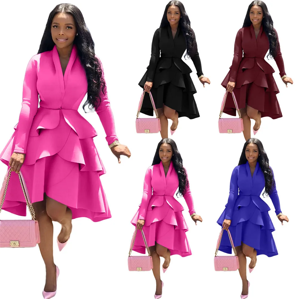 

Sexy V-neck Elegant Runway Party Dress Women Fashion Work Wear Business Ruffles A-line Midi Club Dresses Women Vestidos Indie