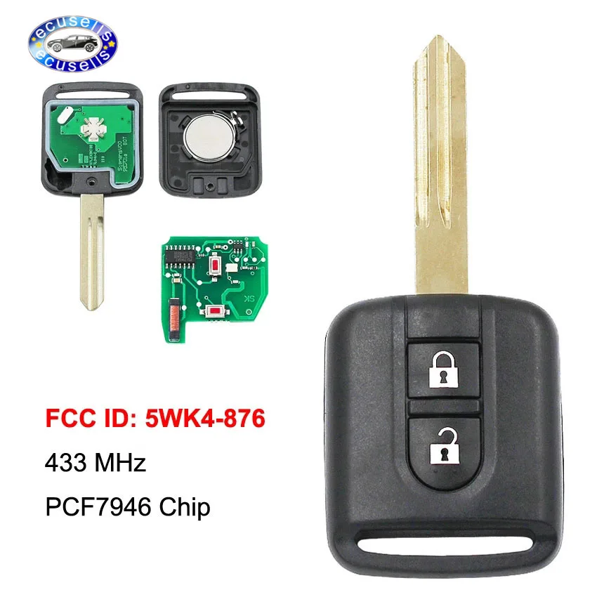 Пульт дистанционного управления с 2 кнопками 433 МГц ID46 чип для Nissan Elgrand 876/818 NAVARA MICRA