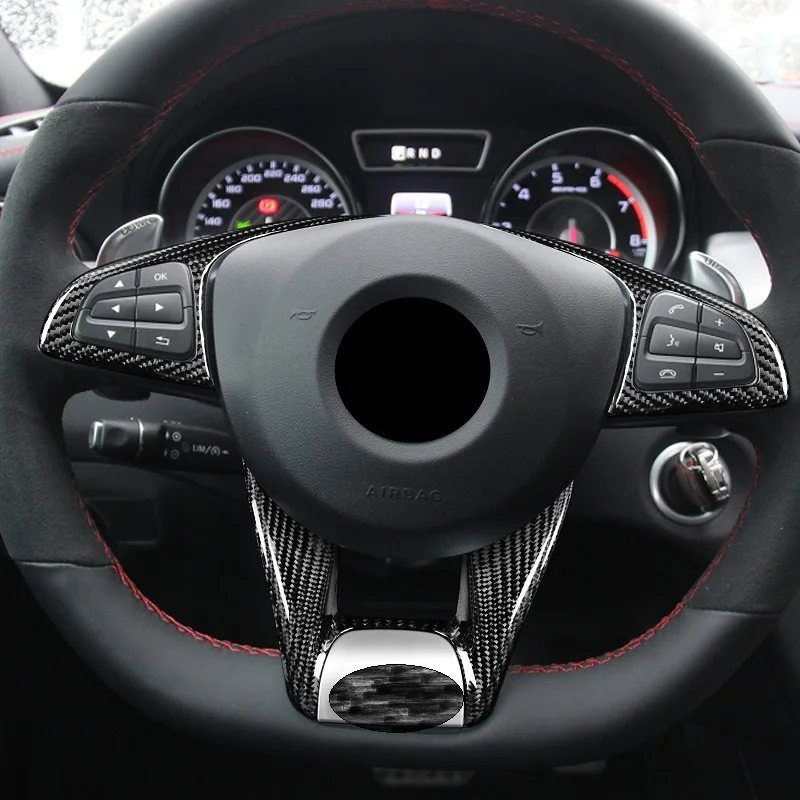 Скидка Отделка рулевого колеса из углеродного волокна, подходит для Mercedes BENZ AMG W205 C63 W218 W213 W117 W176 CLS63 GLA45 GLS63 A45 2015-up