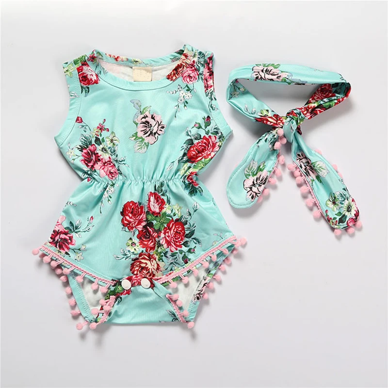

Melario 2Pcs Baby Girls Clothes Newborn Toddler Flower Romper Sleeveless Jumpsuit Outfits Headband Clothes