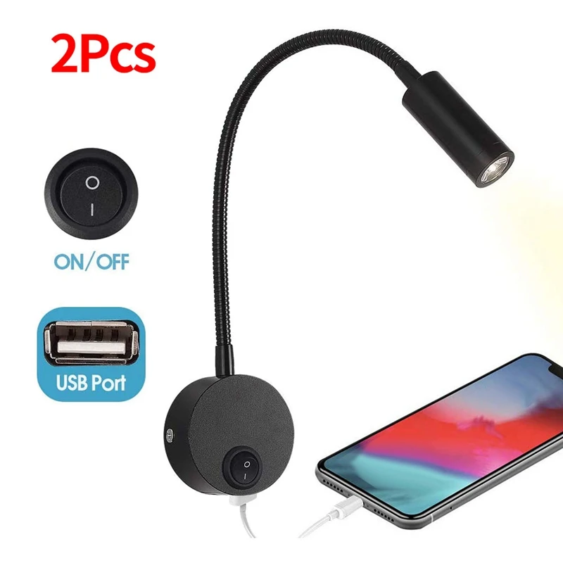 

2PCS DC 12V Reading Light with USB Charging Port, RV Interior Lights, Flexible LED Light Fixtures