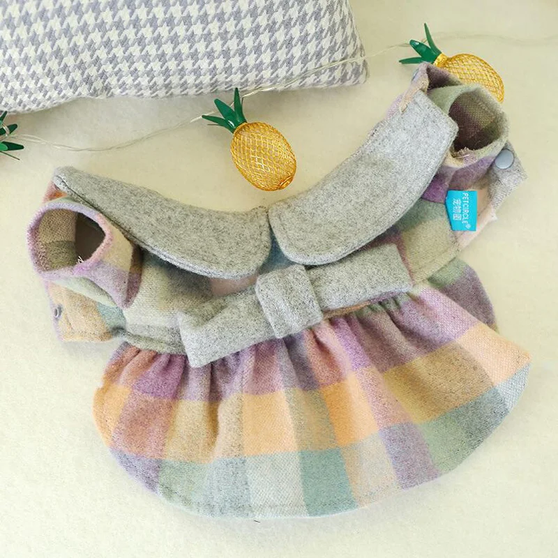 Популярное осенне-зимнее клетчатое детское платье принцессы теплое цветное с