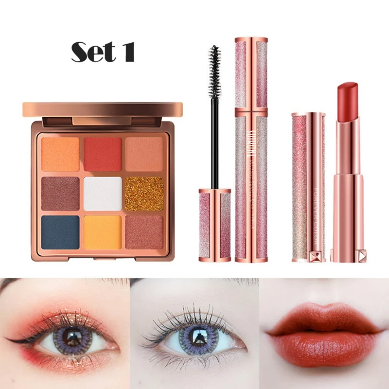 Набор для макияжа Сияющие тени век матовая бархатная помада стойкая тушь ресниц