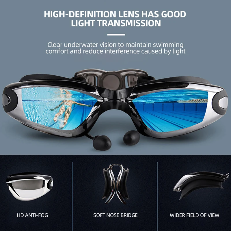

Swimming Goggles Silicone Nose Clip Ears Plug Swim Cap Set Adjustable Eyewear Swimming Glasses Anti Fog Aiving Glasses Equipment
