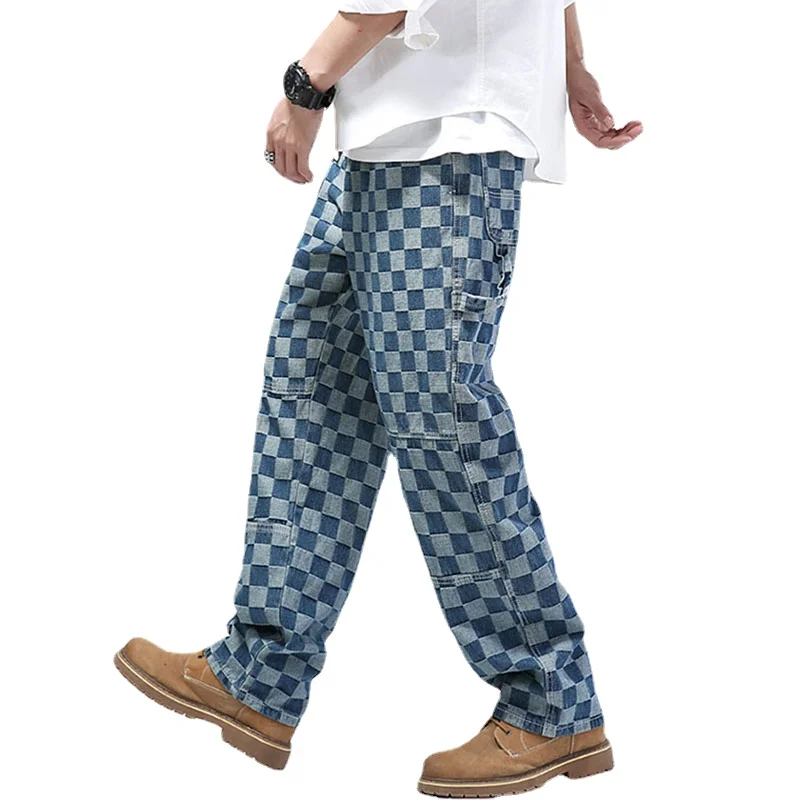 

Jeans Man Peto Vaquero Hombre Men Pants Trousers Pantalon De Hombre Trousers Man Streetwear Jeans Homme Lattice Comfort Loose