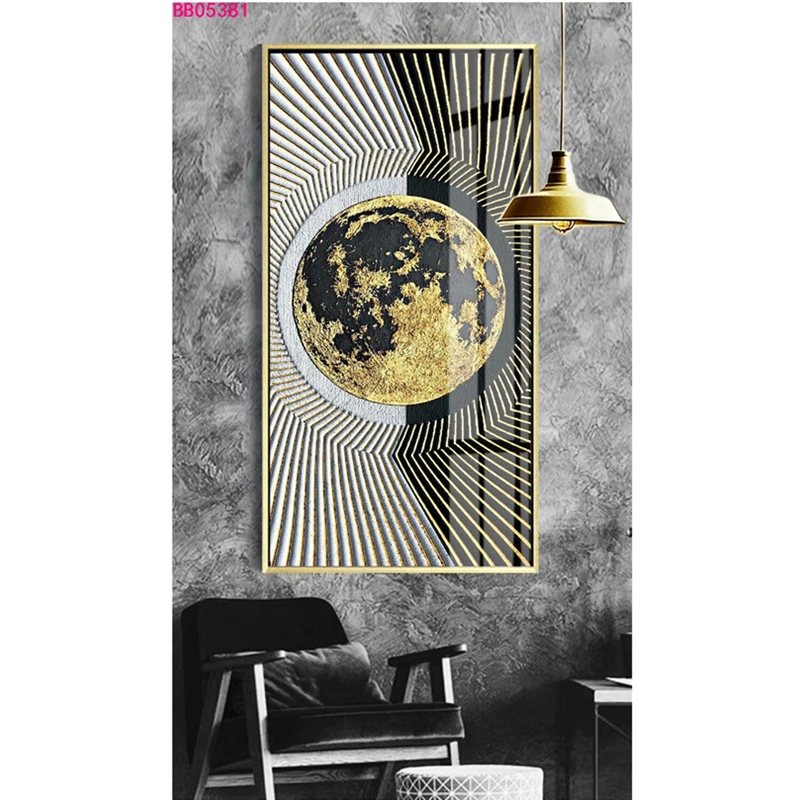 

Nordic Modern Abstract Golden Sun And Geometric Mountain Oil Painting Art Graffiti Poster Print Wall Picture For Room Decoration