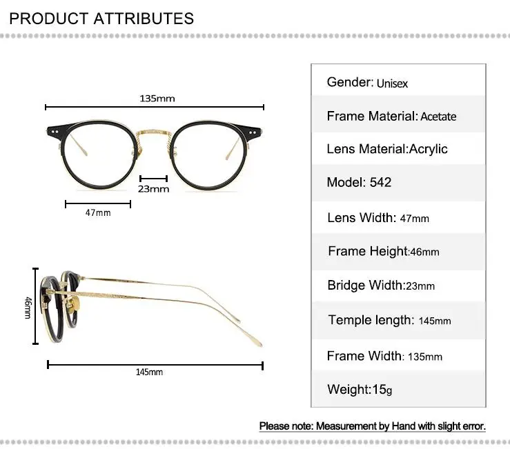 

Vintage Acetate Alloy Round Glasses Frame Men Full Rim Myopia Eyewear High Quality Clear Lens Goggle Optical Eyeglasses Women