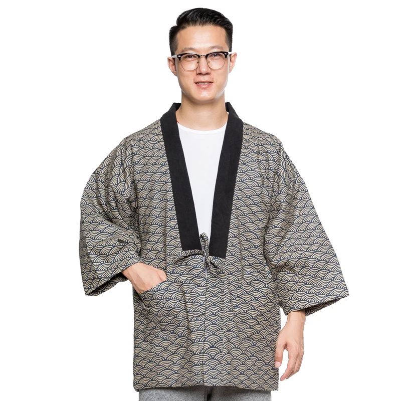 Мужское однотонное Свободное пальто зимнее мужское теплое кимоно хаори плотная