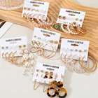 Винтажные серьги-кольца FNIO с жемчугом для женщин и девочек, серьги с золотым кругом, 2022 тренд, набор сережек, свадебные украшения, подарки