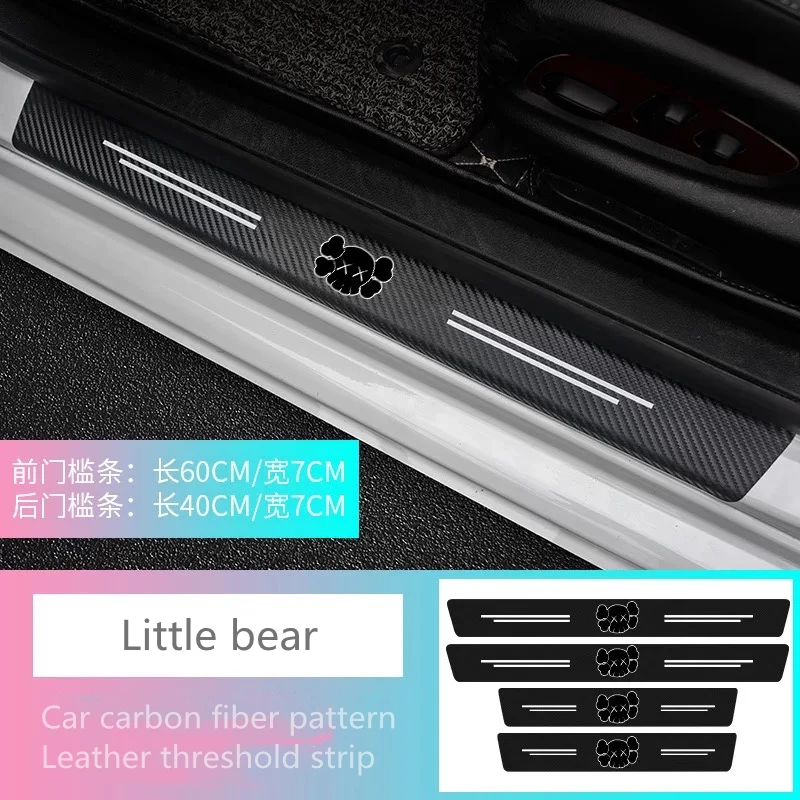 

For Motors General â€œLittle Bearâ€ Accessories 4Pcs Car Styling Threshold Door Sill Pedal Protector Carbon Fiber Stickers