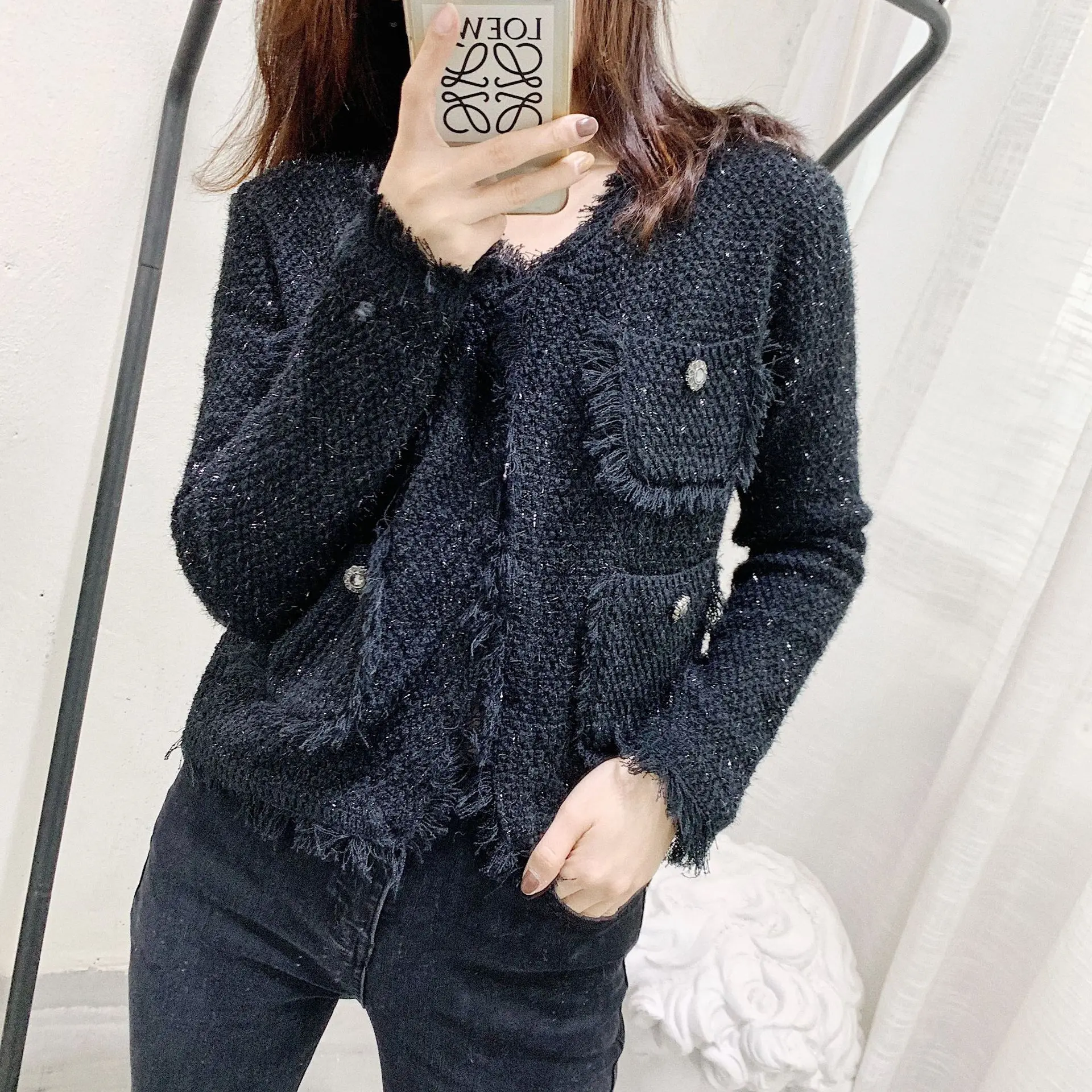 

New New small fragrance knitted cardigan Vintage tassel chelizi top