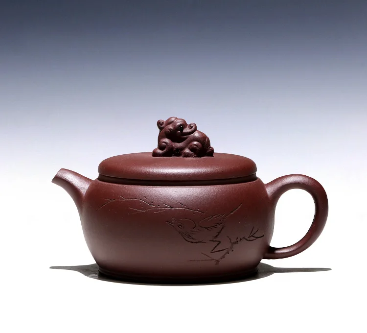 

★well joy pot 】 yixing recommended pure manual rong-hua wu old purple clay auspicious 180 cc round drum pot nine holes