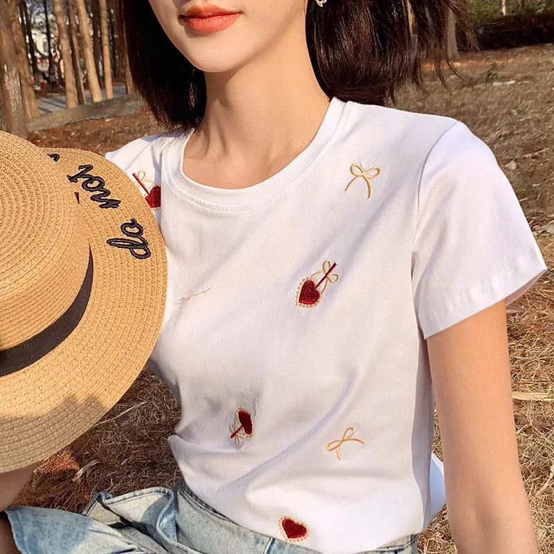 

Women Cotton Fashion Cotton Ladies red Tee Shirt Short Sleeve Tops Tee Shirt