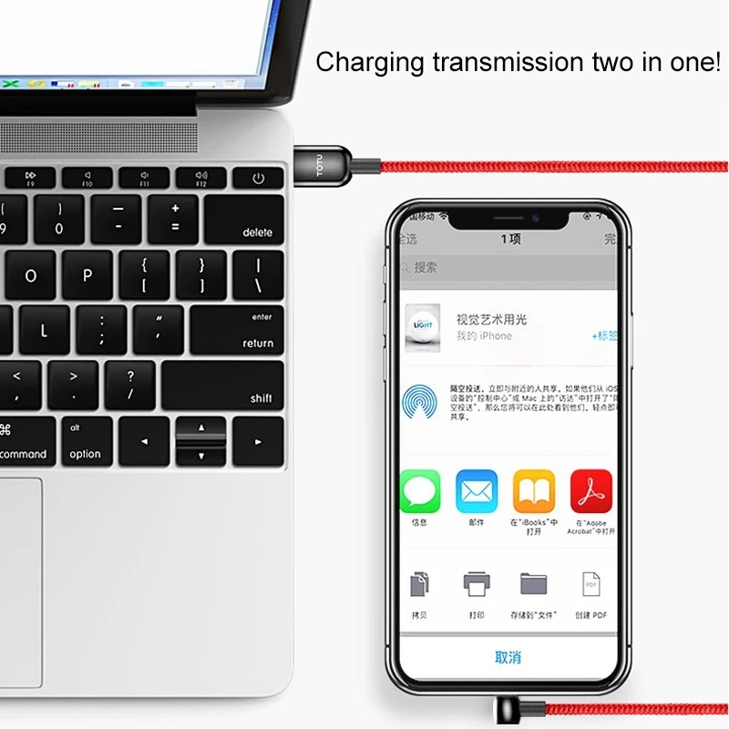 TOTU 1,2 м нейлоновый USB кабель для зарядки телефона для Iphone 11 Pro Max кабель с светодиодный светильник для зарядки Iphone X 8 7 6 Plus зарядное устройство