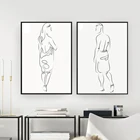 Nordic Ванная комната рис линия Обнаженная женщина обнаженного Мужчины тела Картина на холсте для стены рисунок Плакаты и принты для украшения гостиной