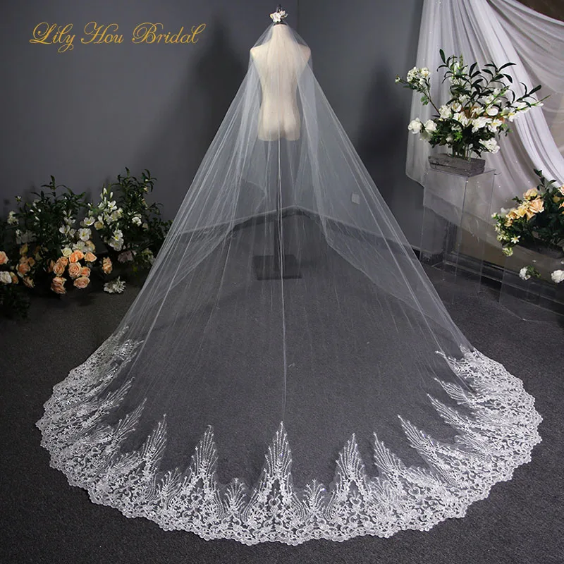 

Расшитая блестками кружевная кромка с аппликацией, один слой, Длинная фата для невесты длиной 3,8 метра, аксессуары для свадебной вечеринки