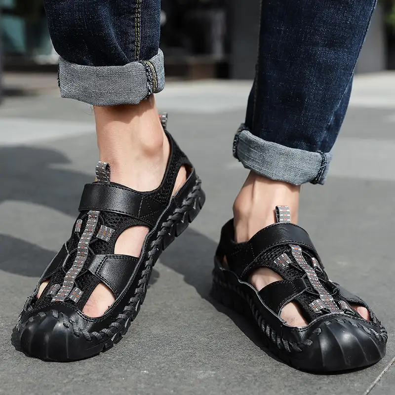 Summer Men's Sandals Fashion Men Casual Shoes Design Beach Genuine Leather Man Big Size695 | Обувь